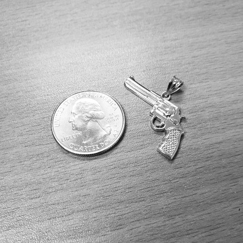 Revolver Pistol Gun Pendant Necklace in Sterling Silver