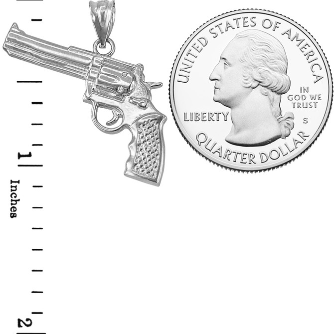 Revolver Pistol Gun Pendant Necklace in Sterling Silver