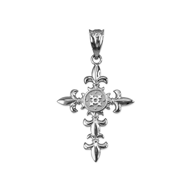 Sterling Silver Fleur de Lis Cross Pendant Necklace