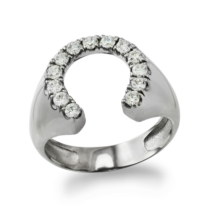 Sterling Silver Lucky Horseshoe CZ Men's Ring