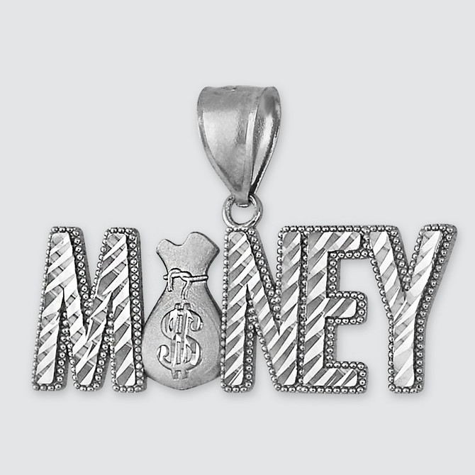 Sterling Silver Money Bag Cash Dollar Hip-Hop DC Pendant