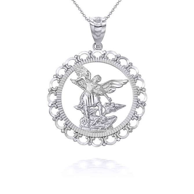 Sterling Silver Saint Michael Openwork Pendant Necklace (S/L)