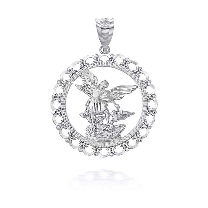 Sterling Silver Saint Michael Openwork Pendant Necklace (S/L)