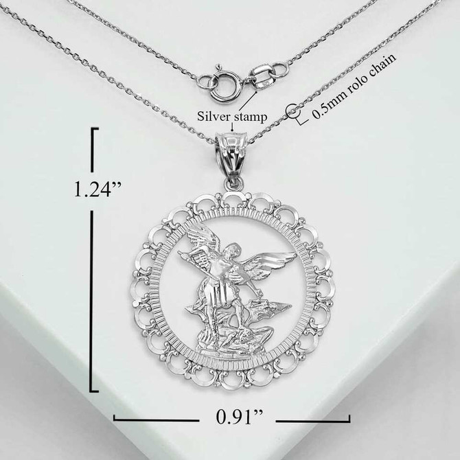 Sterling Silver Saint Michael Openwork Pendant Necklace (S/L)