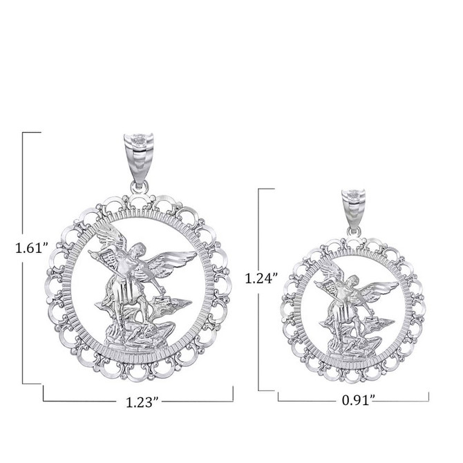 Sterling Silver Saint Michael Openwork Pendant Necklace (S/L)