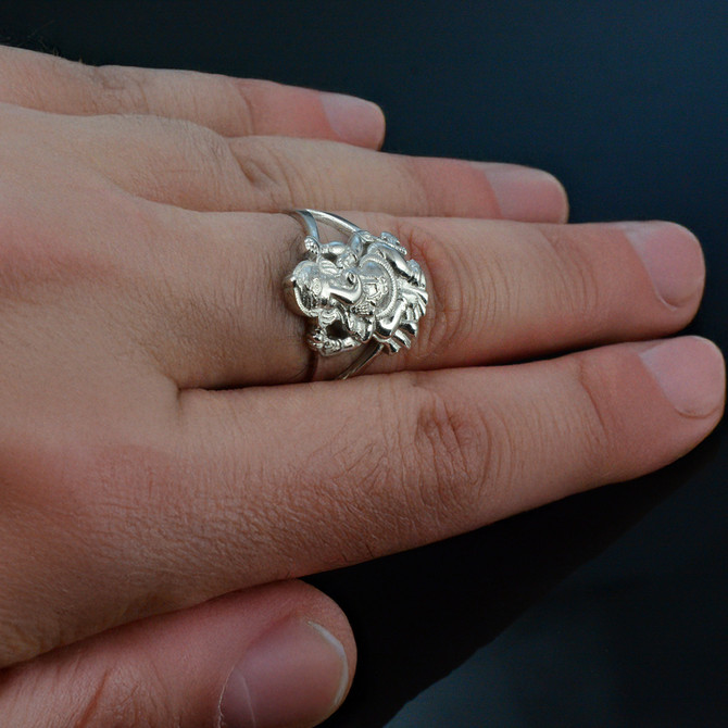 Sterling Silver Ganesha Elephant God Yoga Ganpati Statement Ring