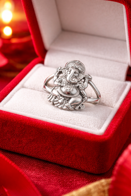 Sterling Silver Ganesha Elephant God Yoga Ganpati Statement Ring