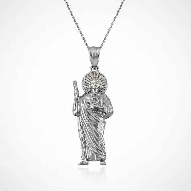 Sterling Silver Saint Jude Sparkle-cut Pendant Necklace