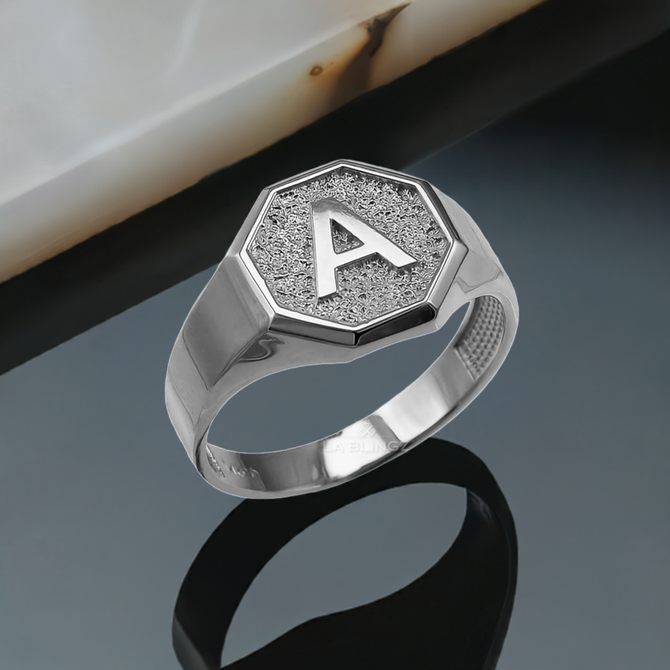 Men's Sterling Silver Letter Initial Octagon Signet Ring