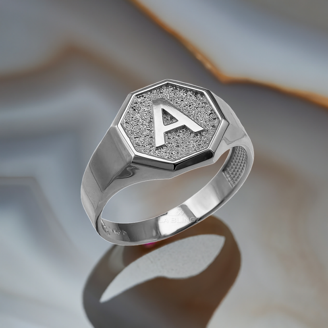 Men's Sterling Silver Letter Initial Octagon Signet Ring
