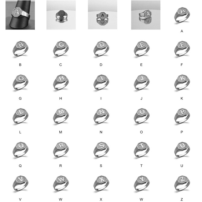 Men's Sterling Silver Letter Initial Octagon Signet Ring