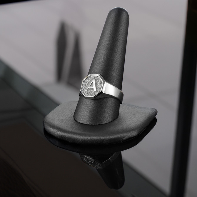 Men's Sterling Silver Letter Initial Octagon Signet Ring