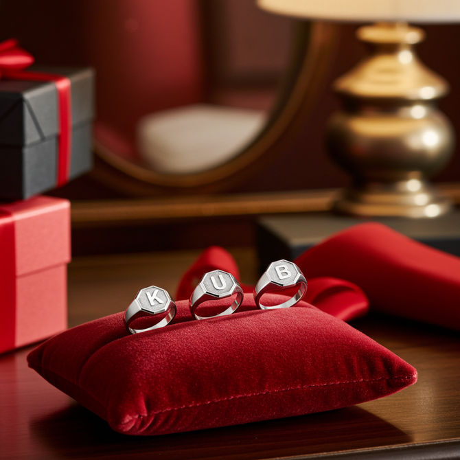 Men's Sterling Silver Letter Initial Octagon Signet Ring