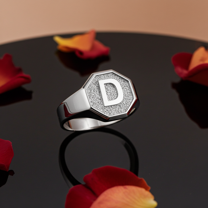 Men's Sterling Silver Letter Initial Octagon Signet Ring
