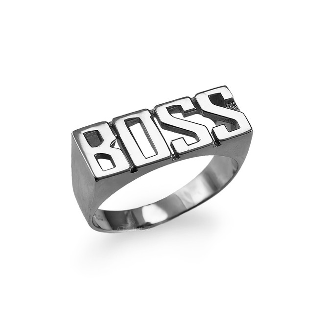 Sterling Silver BOSS Block Letter Midsize Unisex Ring