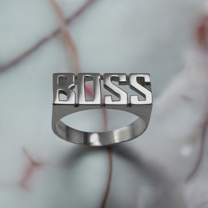 Sterling Silver BOSS Block Letter Midsize Unisex Ring