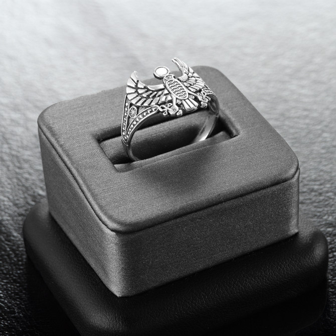 Oxidized Sterling Silver Horus Falcon Ankh Ring for Women