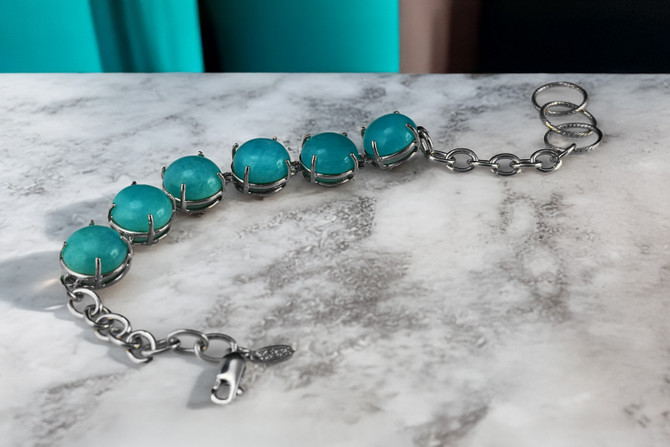 Sterling Silver Blue Amazonite Link Bracelet for Women – Calming Gemstone Jewelry