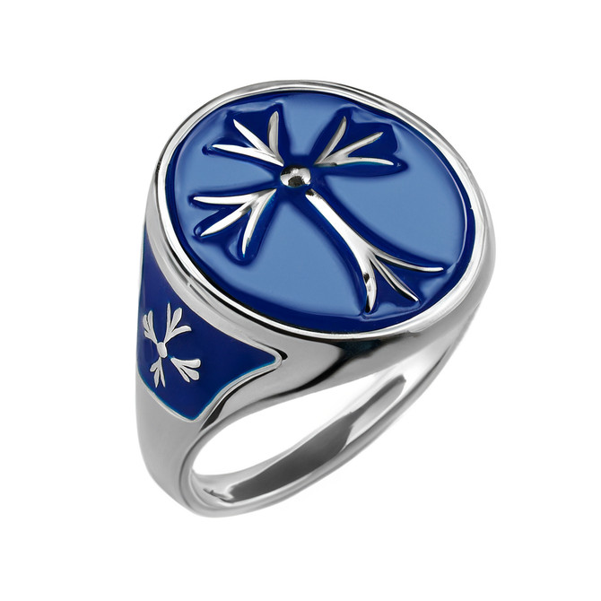 Sterling Silver Enamel Cross Pattée Oval Signet Ring – Medieval Gothic Unisex Jewelry