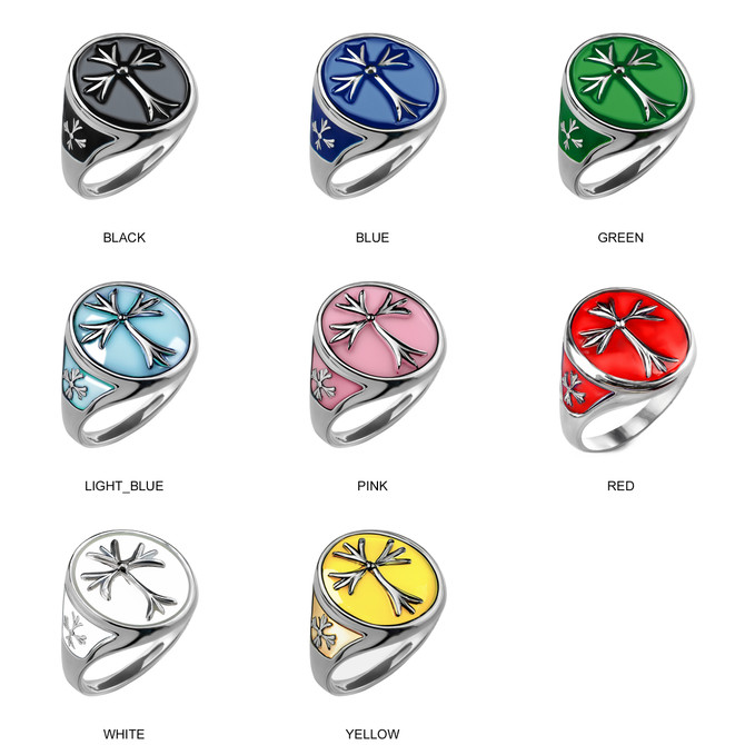 Sterling Silver Enamel Cross Pattée Oval Signet Ring – Medieval Gothic Unisex Jewelry