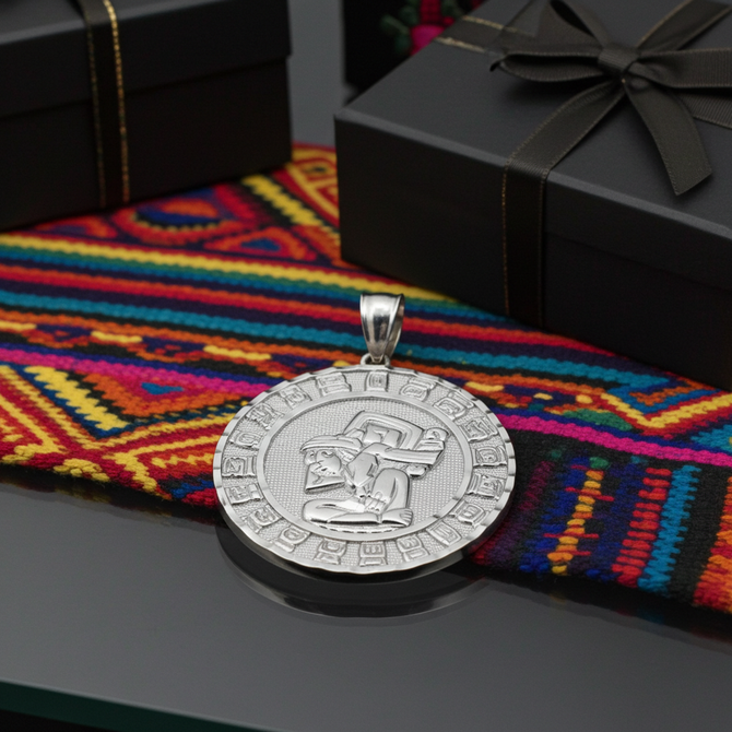 Sterling Silver Diamond Cut Ancient Aztec Mayan Sun Deity Pendant Necklace S M L