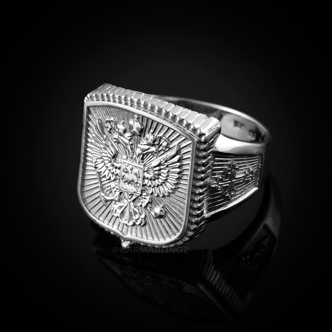 Sterling Silver Russian Imperial Double-headed Eagle Signet Mens Ring