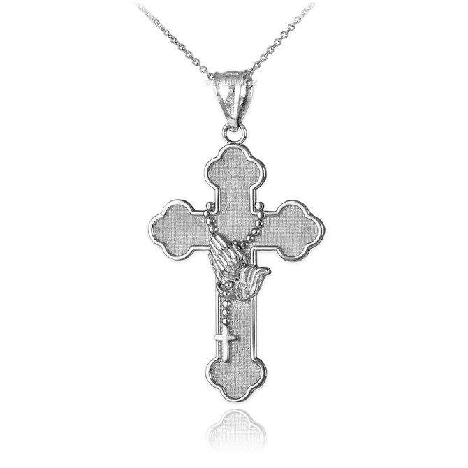 Sterling Silver Rosary Cross Prayer Pendant Necklace