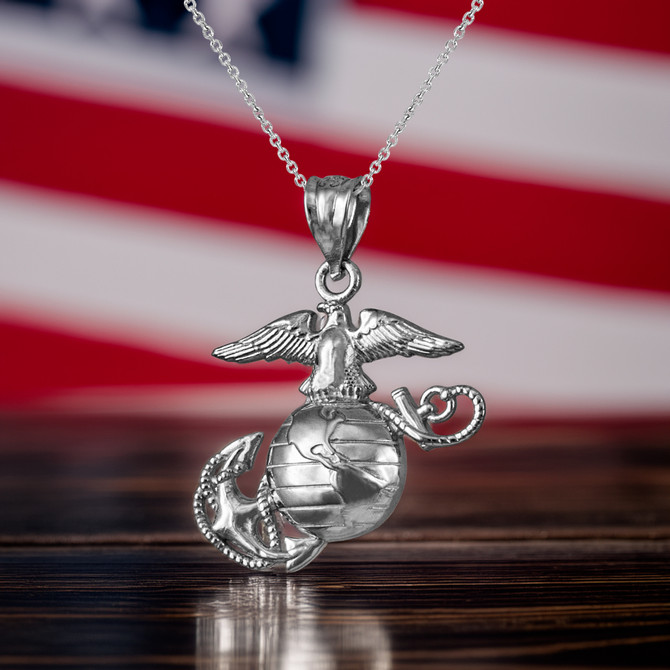 Sterling Silver US Marine Corps Womens Charm Necklace