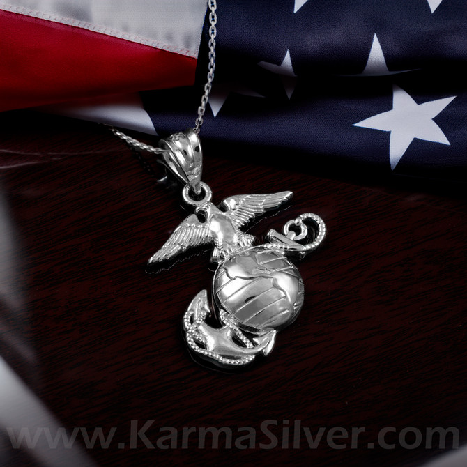 Sterling Silver US Marine Corps Womens Charm Necklace