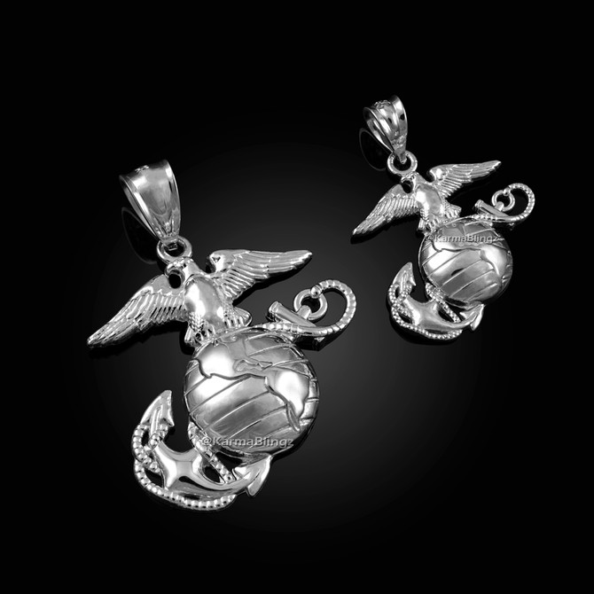 Sterling Silver US Marine Corps USMC Pendant (Small/Large)