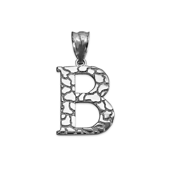 Sterling Silver Nugget Initial Letter "B" Pendant Necklace