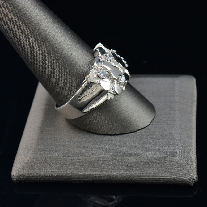 Sterling Silver Nugget Ring with CZ Stones