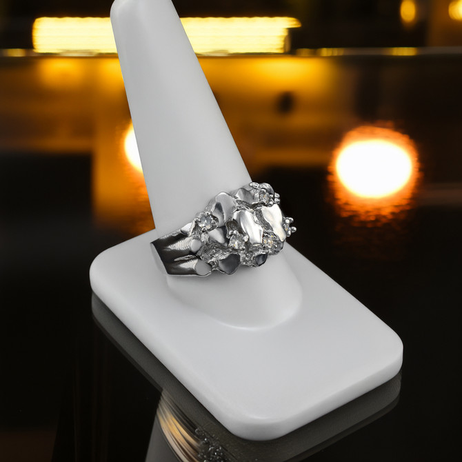 Sterling Silver Nugget Ring with CZ Stones