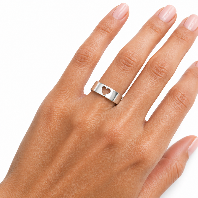Polished Sterling Silver Open Heart Ring Band