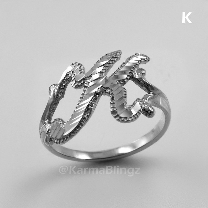 Sterling Silver Sparkle-Cut Letter Initial Script Ring