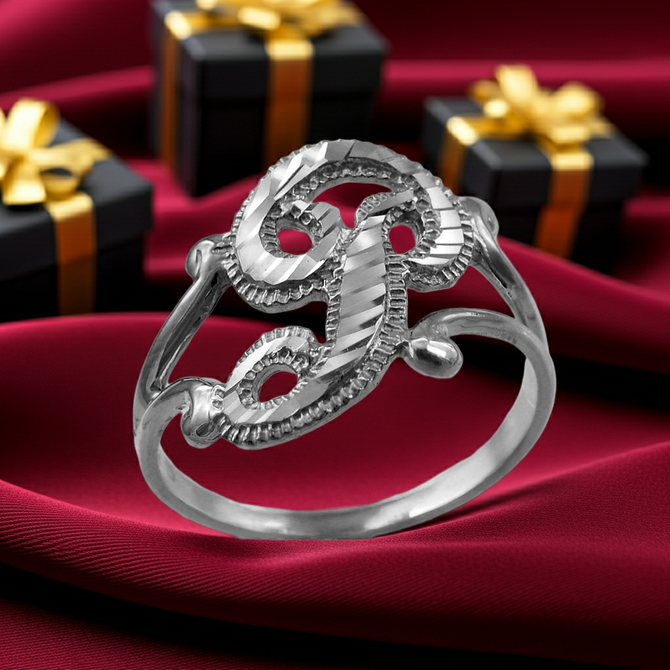 Sterling Silver Sparkle-Cut Letter Initial Script Ring