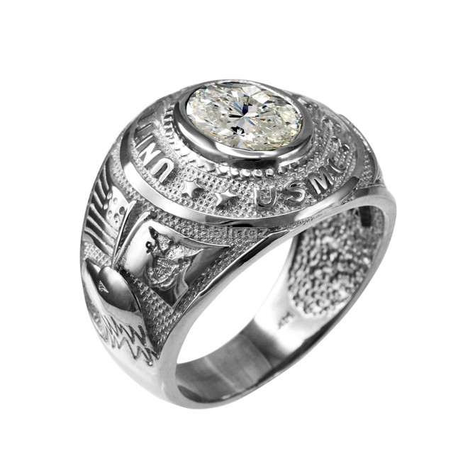 Sterling Silver US Marine Corps USMC Mens Birthstone CZ Ring