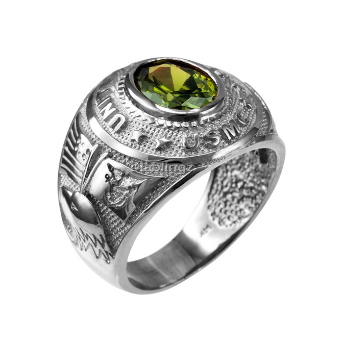 Sterling Silver US Marine Corps USMC Mens Birthstone CZ Ring