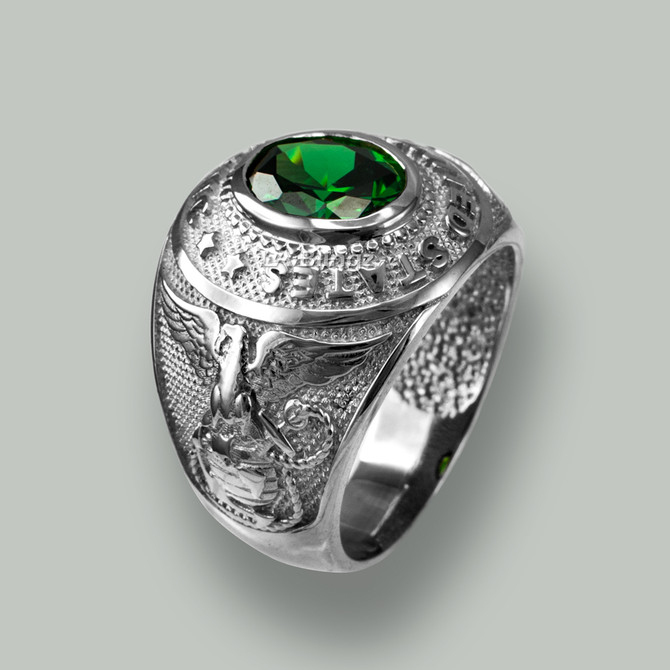 Sterling Silver US Marine Corps USMC Mens Birthstone CZ Ring
