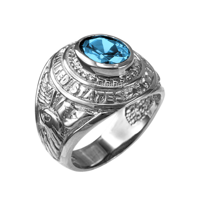 Sterling Silver US Marines USMC Birthstone Ring