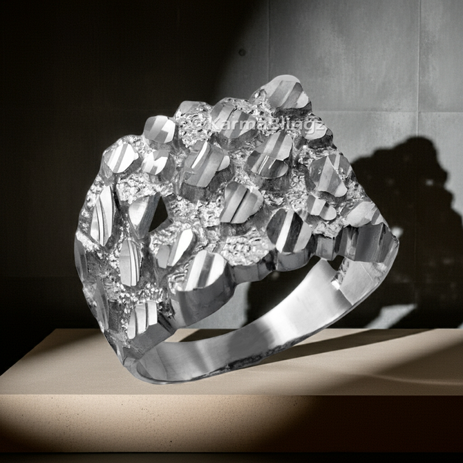 Sterling Silver Mens Square DC Nugget Ring