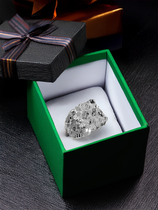Sterling Silver Mens Square DC Nugget Ring