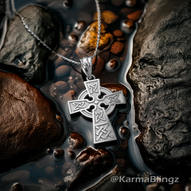 Celtic Cross Charm Necklace in Sterling Silver