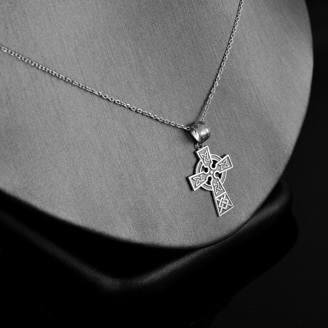 Celtic Cross Charm Necklace in Sterling Silver