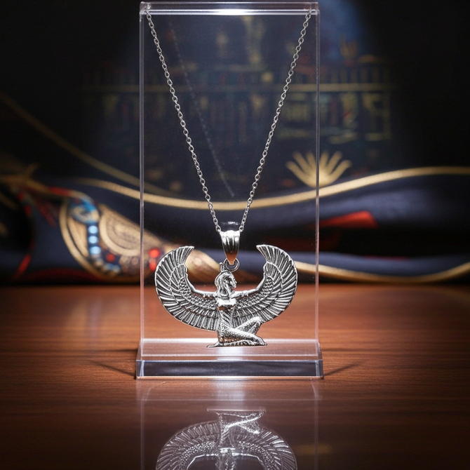 Sterling Silver Egyptian Isis Winged Goddess Pendant Necklace