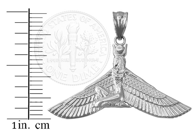Sterling Silver Egyptian Isis Winged Down Goddess Pendant Necklace
