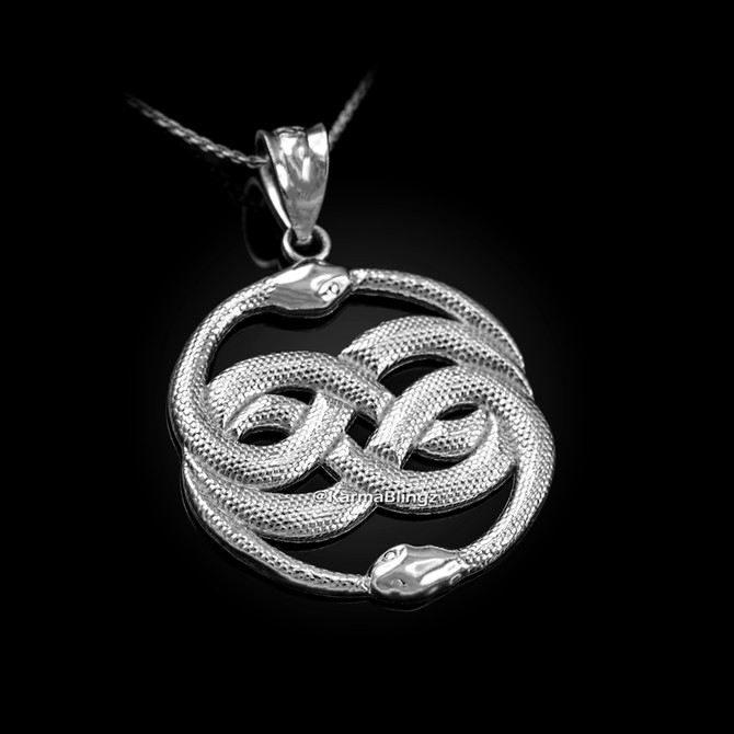 Sterling Silver Double Infinity Ouroboros Snakes Pendant Necklace