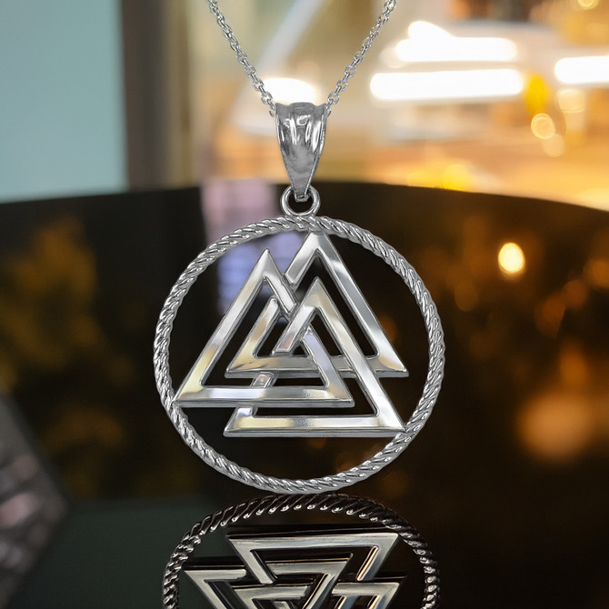 Sterling Silver Openwork Viking Valknut Pendant Necklace