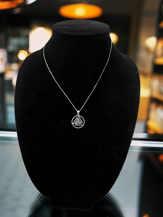 Sterling Silver Openwork Viking Valknut Pendant Necklace