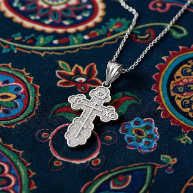 Sterling Silver St Olga Cross Pendant Necklace Christian Faith Jewelry